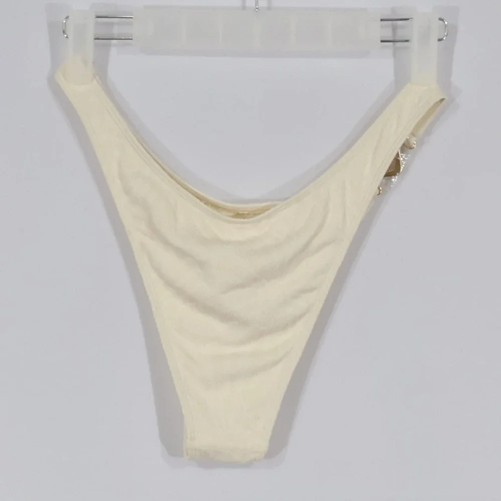 LSpace Aziza Bikini Bottom Women M Cream High Leg Bitsy Cut Gold Hardware $99NWT